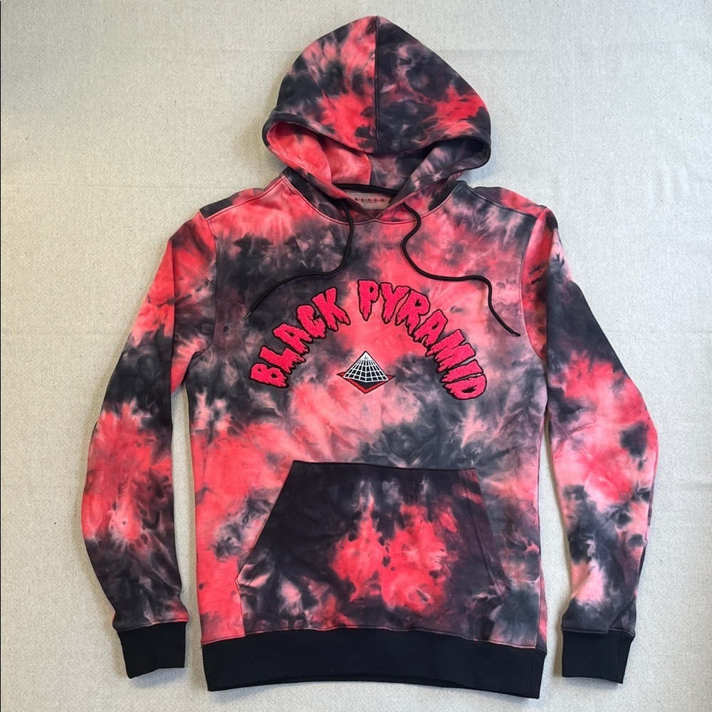 Black Pyramid Red Black Tie Dye Hoodie Small Graphic Logo Sweatshirt